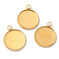 Ion Plating(IP) 304 Stainless Steel Pendant Cabochon Settings, Plain Edge Bezel Cups, Flat Round, Golden, Tray: 20mm, 26x22x2mm, Hole: 3.5mm(STAS-G071-45G)