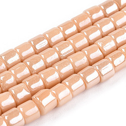 Opaque Glass Bead Strands, Pearl Luster Plated, Column, Navajo White, 5~5.5x4~4.5mm, Hole: 1.4mm, about 95~99pcs/strand, 15.28 inch~39.3 inch(38.8~39.3cm)(GLAA-N047-09-D02)