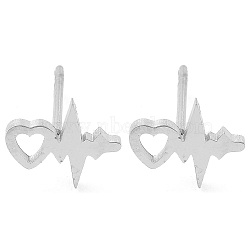 304 Stainless Steel Stud Earrings, Heart, Stainless Steel Color, 8x10mm(EJEW-M242-02L-P)