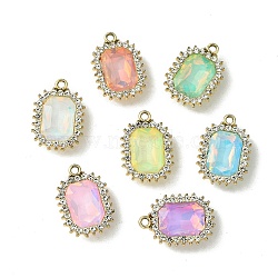 UV Plating Alloy Mixed Color Glass Rhinestone Pendants, Rectangle, Golden, 23.5x16x6mm, Hole: 2mm(FIND-B039-03G)