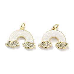 Brass Micro Pave Clear Cubic Zirconia Pendants, with Synthetic Opal and Jump Rings, Real 18K Gold Plated, Rainbow Charms, White, 15.5x20x2.5mm, Hole: 3mm(KK-L213-034G)