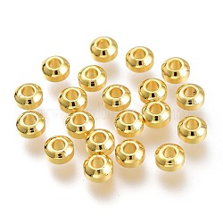 Brass Spacer Beads, Long-Lasting Plated, Flat Round, Golden, 5x3mm, Hole: 2mm(KK-P189-09G)