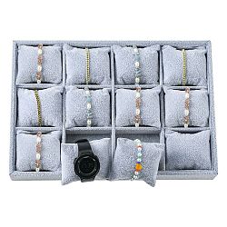 Wood Covered with Velvet Jewelry Bracelet Watch Displays, 12 Compartments, with Pillows, Gray, 35x24x5cm(BDIS-F001-01)