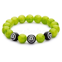 Green Yellow Natural Yellow Jade Round Beaded Stretch Bracelet, Constellation Gemstone Jewelry for Women, Libra, Inner Diameter: 2 inch(5.2cm), Beads: 10mm(BJEW-SW00077-06)