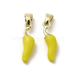 Brass Enamel Pendants, Real 18K Gold Plated, Chili Charm, Yellow, 16x4.5x4mm, Hole: 4x2.5mm(KK-E092-31G-01)