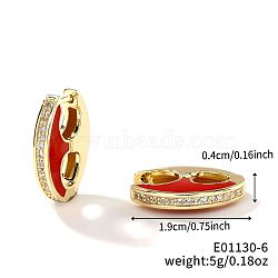 Retro Brass Enamel Hoop Earrings, Fashion Unique Personality Earrings Accessories, Golden, Red, 19x4mm(FC5314-5)