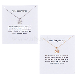 FIBLOOM 2Pcs 2 Colors Alloy Pendant Necklaces Set, Hollow Lotus, Platinum & Light Gold, 17.80 inch(45.2cm), 1Pc/color(NJEW-FI0001-54)