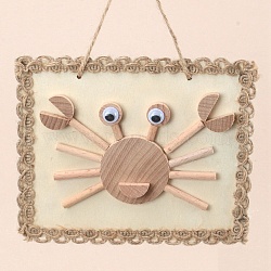 DIY Crab Painting Handmade Materials Package for Parent-Child, including Unfished Wood Cabochons, Picture Frame, Rope and Cotton Ribbon, BurlyWood, 12x15x0.25cm, Hole: 3mm(DIY-P036-10)