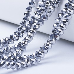 Electroplate Transparent Glass Beads Strands, Full Plated, Faceted, Rondelle, Platinum Plated, 10x8mm, Hole: 1mm, about 65~66pcs/strand, 20.8~21.2 inch(53~54cm)(EGLA-A034-T10mm-UA05)