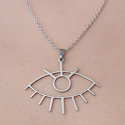 201 Stainless Steel Hollow Eye Pendant Necklace, Stainless Steel Color, 17.72 inch(45cm)(NJEW-OY001-49)