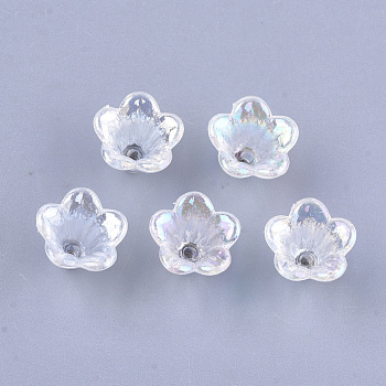 Transparent Acrylic Bead Caps, Trumpet Flower Beads, AB Color, 5-Petal, Flower, Clear, 10x14x13.5mm, Hole: 1.6mm, about 1370pcs/500g