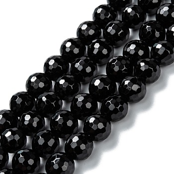Natural Black Onyx Beads Strands, Dyed & Heated, Faceted, Round, 10mm, Hole: 2mm, about 39pcs/strand, 14.76 inch(37.5cm)