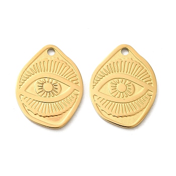 Ion Plating(IP) 316L Surgical Stainless Steel Pendants, Eye Charm, Real 18K Gold Plated, 22.5x17.5x1.5mm, Hole: 2mm