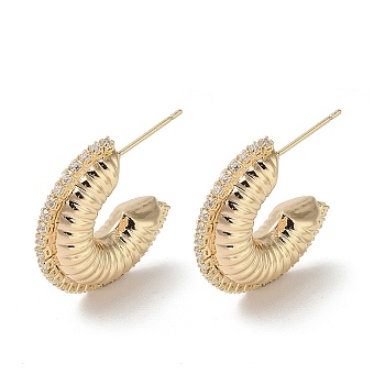 Brass Stud Earrings, Half Round, Golden, 24x7x8.5mm