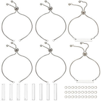 10Pcs Adjustable 304 Stainless Steel Slider Bracelet Making, with 10Pcs 304 Stainless Steel Links & 40Pcs Open Jump Rings, for DIY Jewelry Craft Supplies, Stainless Steel Color, 0.4~3.35x0.5~0.4x0.1cm, Hole: 3x3mm