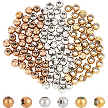 304 Stainless Steel Spacer Beads, Round, Mixed Color, 4x3~4mm, Hole: 1~2mm, 120pcs/box