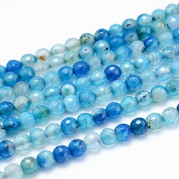Dyed Natural Agate Faceted Round Beads Strands, Light Sky Blue, 6mm, Hole: 1mm, 14.5 inch, about 63pcs/strand
