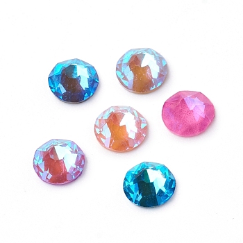 Glass Rhinestone Cabochons, Mocha Fluorescent Style,  Flat Back, Faceted, Fluorescent, Half Round, Mixed Color, 4x2mm