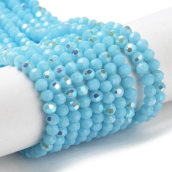 Opaque Glass Beads Strands, Faceted, Round, Sky Blue, 3mm, Hole: 0.8mm, about 167~170pcs/strand, 19.88~20.08''(50.5~51cm)