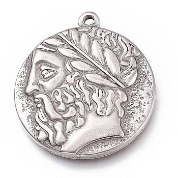 304 Stainless Steel Pendants, Flat Round with Jesus, for Easter, Stainless Steel Color, 28x25x3mm, Hole: 1.5mm