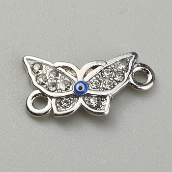 Alloy Evil Eye Enamel Link Connectors, with Crystal Rhinestone, Platinum, Butterfly Pattern, 9.5x18.5x2mm, Hole: 1.6mm