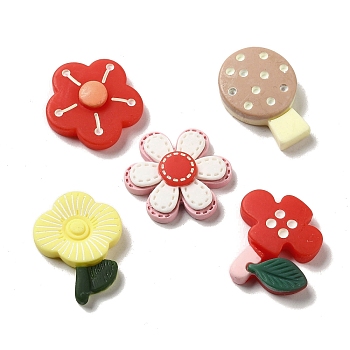 Sunflower Daisy Flower Opaque Resin Decoden Cabochons, Mixed Color, 23~27x18~27x4~6mm