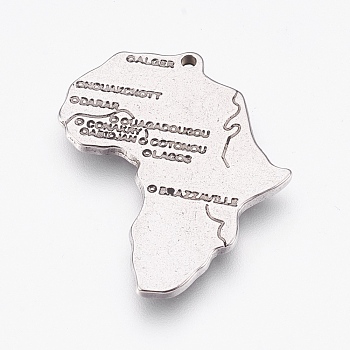 304 Stainless Steel Pendants, Map with Word, Stainless Steel Color, 35x30x2mm, Hole: 1.5mm