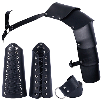 PU Leather with Iron Fencing Sheath, Adjustable Corsage
 Strap Shoulder Armor & Tie a Knot Belt Chain, Black