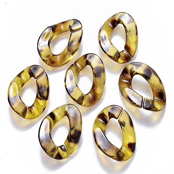 Transparent Acrylic Linking Rings, Quick Link Connectors, Imitation Leopard Skins, for Curb Chains Making, Twist, Gold, 30x21x6mm, Inner Diameter: 16x8mm