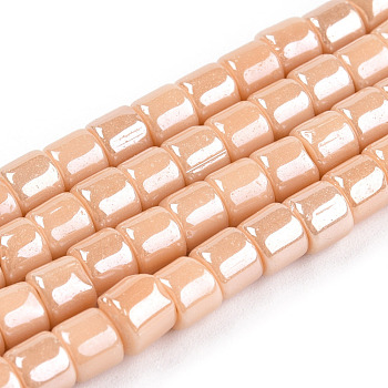 Opaque Glass Bead Strands, Pearl Luster Plated, Column, Navajo White, 5~5.5x4~4.5mm, Hole: 1.4mm, about 95~99pcs/strand, 15.28 inch~39.3 inch(38.8~39.3cm)