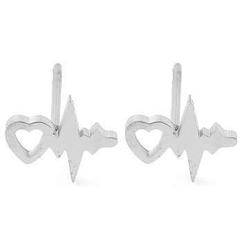 Non-Tarnish 304 Stainless Steel Stud Earrings, Heart, Stainless Steel Color, 8x10mm