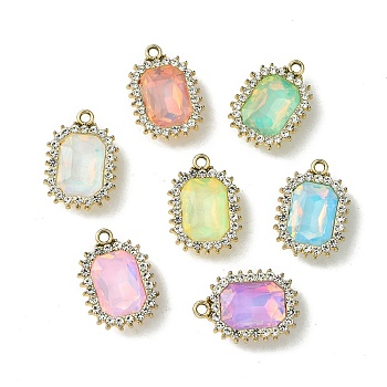 UV Plating Alloy Mixed Color Glass Rhinestone Pendants, Rectangle, Golden, 23.5x16x6mm, Hole: 2mm