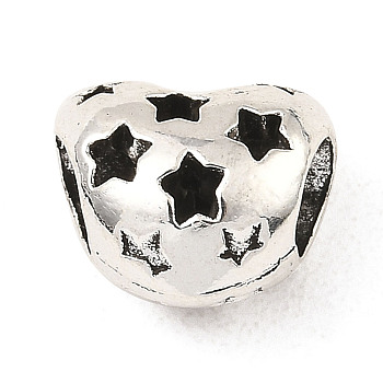 Tibetan Style Alloy European Beads, Large Hole Beads, Heart with Star, Antique Silver, 9.5x11x7.5mm, Hole: 4.5mm, about 670pcs/1000g