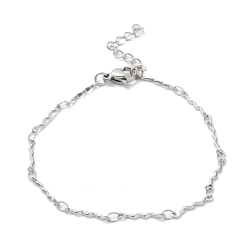 304 Stainless Steel Wave Bar Link Chain Bracelet, Stainless Steel Color, 6-3/4 inch(17.1cm)
