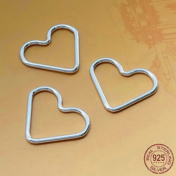 Rack Plating 925 Sterling Silver Linking Rings, Heart Connector, Silver, 13.3x15x1mm