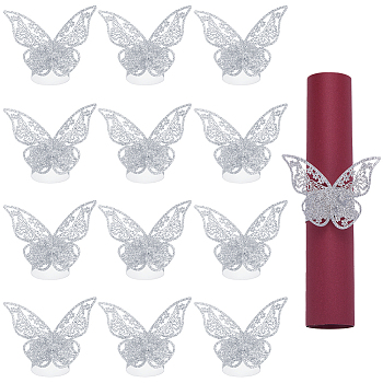 Butterfly Paper Napkin Rings, Napkin Holders Serviette Ring Buckles, for Restaurant Daily Accessaries, Silver, 221x60x0.5mm