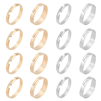 40Pcs 4 Style 201 Stainless Steel Plain Band Adjustable Rings for Women, Golden & Stainless Steel Color, US Size 7 3/4(17.9mm), 10pcs/style