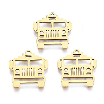 Ion Plating(IP) 201 Stainless Steel Pendants, Laser Cut, Truck, Golden, 16.5x16x1mm, Hole: 4mm