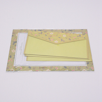 Paper Envelopes & Letter Papers, Floral Pattern, Rectangle, Yellow, 8.7~21x14.3~16.5x0.01~0.03cm, 9pcs/set