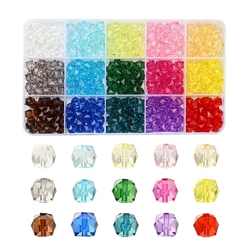 450Pcs 15 Colors Transparent Acrylic Beads, Faceted, Cube, Mixed Color, 8x8x7.5mm, Hole: 1.4mm, about 30pcs/color