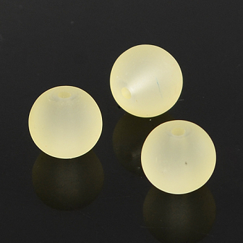 Transparent Glass Bead Strands, Frosted, Round, Light Goldenrod Yellow, 8mm, Hole: 1~1.6mm, about 99pcs/strand, 31.4 inch