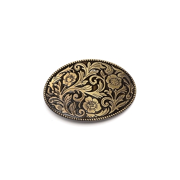 Alloy Smooth Buckles, Belt Fastener, Oval with Flower Pattern, Antique Bronze, 59x83x7mm, Hole: 40x17mm