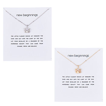 FIBLOOM 2Pcs 2 Colors Alloy Pendant Necklaces Set, Hollow Lotus, Platinum & Light Gold, 17.80 inch(45.2cm), 1Pc/color