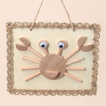 DIY Crab Painting Handmade Materials Package for Parent-Child, including Unfished Wood Cabochons, Picture Frame, Rope and Cotton Ribbon, BurlyWood, 12x15x0.25cm, Hole: 3mm