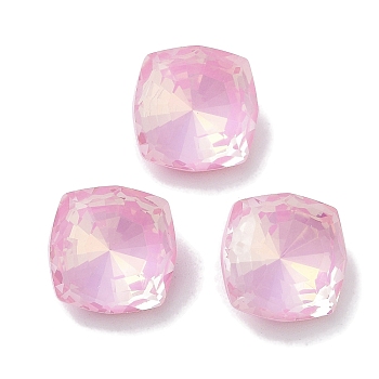 Glass Rhinestone Cabochons, Point Back & Back Plated, Faceted, Square, Light Rose, 12x12x6.5mm