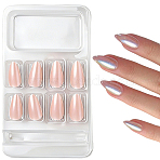 1 Bag ABS Plastic Mermaid Metallic Effect Press On False Nails, Nail Art Decoration Accessories, with Adhesive Tapes & Manicure File, with 1Pc Wood Manicure Stick, Dark Salmon, 16~22x6.5~13.5x2.5~4.5mm(MRMJ-CP0001-63)
