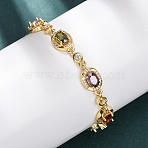 Oval Brass Micro Pave Cubic Zirconia Link Chain Bracelets for Women, Real 18K Gold Plated, Rack Plating, Long-Lasting Plated, Cadmium Free & Lead Free, Colorful, 7-1/4 inch(18.5cm)(BJEW-D387-04G-06)