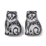 Czech Pressed Glass Beads, Cat, Black, 18x12.5x5.5mm, Hole: 1mm, about 160pcs/bag(GLAA-I061-02B)