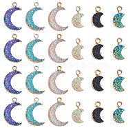 Druzy Resin Charms, with Edge Light Gold Plated Iron Loops, Moon, Mixed Color, 14~15x8x4mm, Hole: 1.8mm, 24pcs/box(RESI-FH0001-15LG)