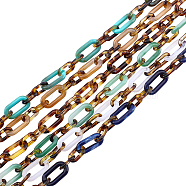 6 Strands 6 Colors Handmade Acrylic Figaro Chains, Imitation Gemstone Style & Leopard Print Design, Oval, for Jewelry Making, Mixed Color, Link: 20.5x11x3mm, 14x8x2mm, 39.37 inch(1m)/strand, 1strand/color(AJEW-FH0002-03)